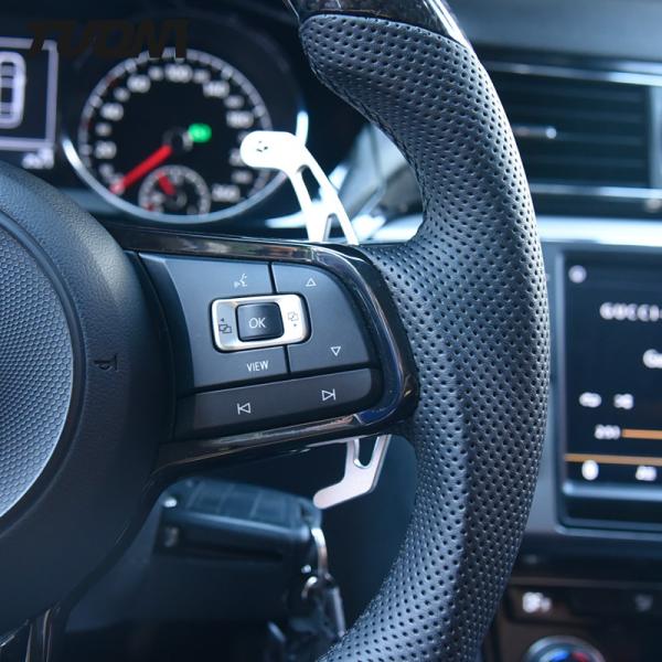 Black Carbon Fiber Leather Steering Wheel Volkswagen Golf GTI R R - Line GTS