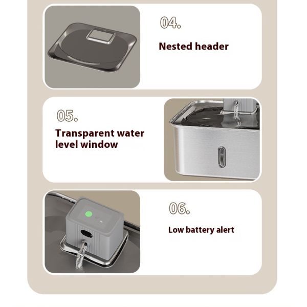 Smart Rechargeable All Stainless Steel Pet Water Dispenser Large 7L Automatic Dog Bowl Solid PC Unplugged Charge Water Bottle