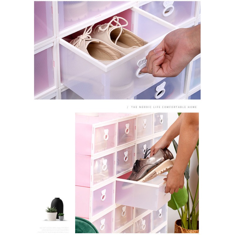 Dustproof Drop Front Plastic Shoe Boxes Transparent Pull Out Organizer Durable Storage Space Saver for Dorms