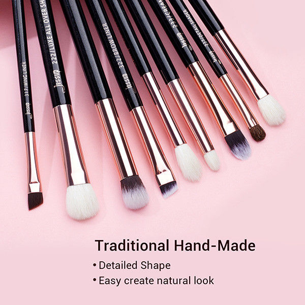 Jessup 15pcs Black/Rose gold Wood Handle Eyeshadow Eyebrow Shader Makeup Brush Set T157
