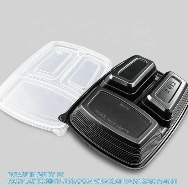 Takeaway Microwavable Plastic Disposable 3 Compartment Bento Food Storage Lunch Boxes / Meal Prep Containers