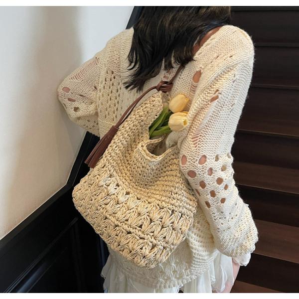 Crochet Tote Bags Summer Beach Bag For Women Vacation Mesh Knit Bag Hippie Bag Woven Knitted Shopping Bag Small Yarn Crochet Storage Bag