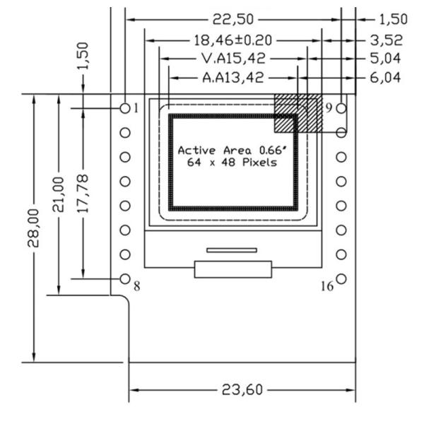0.66 дюймовый IIC OLED дисплей 16 пин с 64x48 пикселями, бело-синие шрифты Ультранизкомощный OLED дисплей