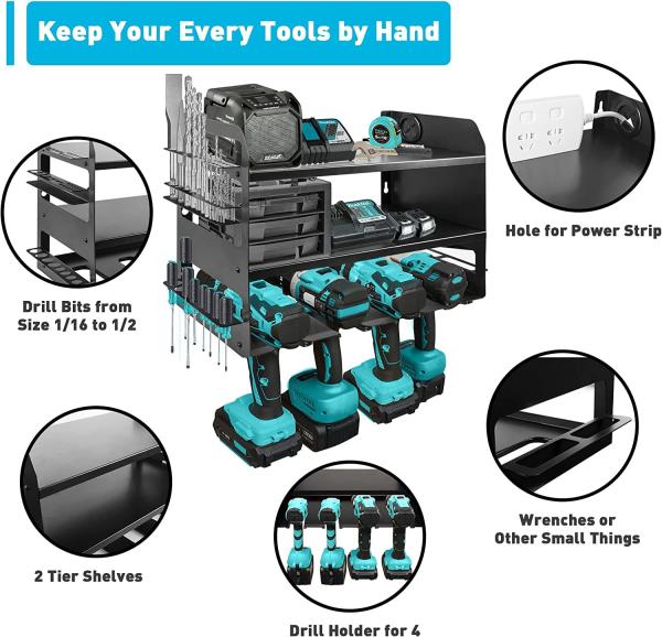 Garage Wall Mounted Heavy Duty Drill Power Holder Steel Metal Tool Storage Organizer