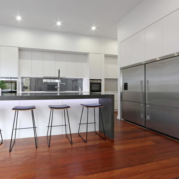 White Handless Kitchen Cabinets Islands Modern Prefab Bar Cabinets