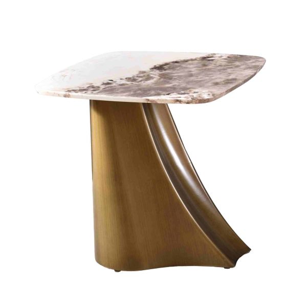 T1056 Sculptural Curved Bronze Base Marble End Table