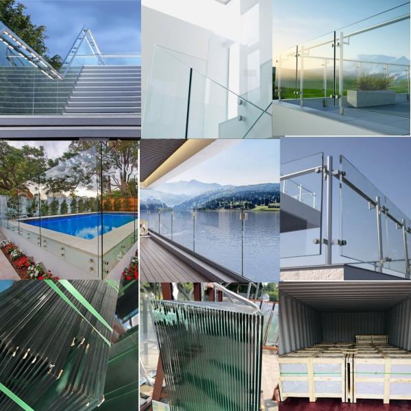 8mm 10mm 12mm Tempered Glass Balustrade Clear Toughened Glass Panel Decking Balustrade Laminated Glass Handrail Impact Resistant