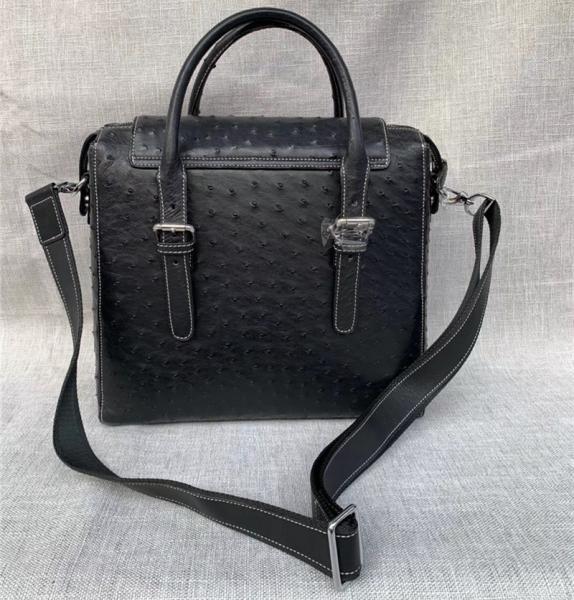 Exotic Authentic Ostrich Skin Men's Large Casual Flap Pockets Handbag Travel Purse Genuine Leather Male Shoulder Bag
