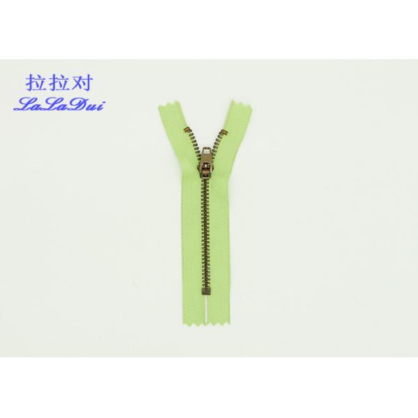 Automatic High End Metal Teeth Zipper Semi Slide Delicate Ykk Teeth Brown / Black Tape