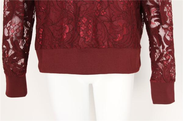 Black red Womens Lace Long Sleeve Top 96% polyester 4% Spandex