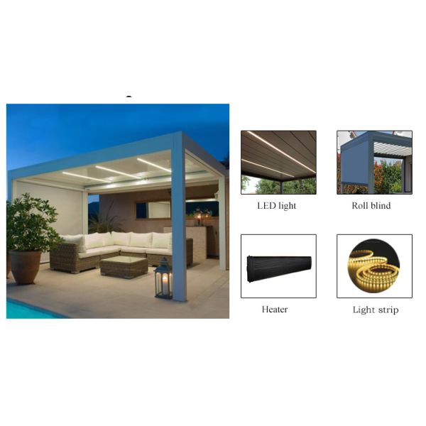 Waterproof Motorized Bioclimatic Pergola with 6063-T5 Aluminum Alloy Retractable Louvered Roof