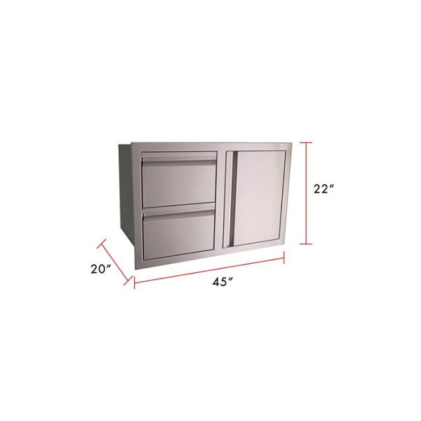 Stainless Steel Outdoor Kitchen Door Drawer Combo Two Drawers One Access Door 45 Inch