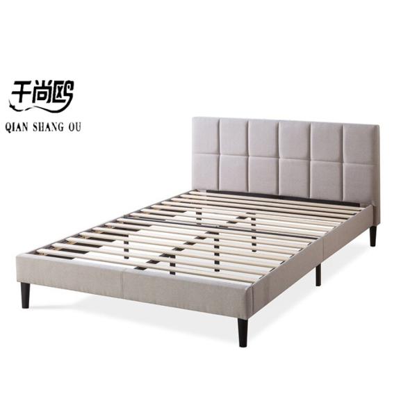 Classic Linen Fabric Upholstered Beds  With Checkered Stitching Design