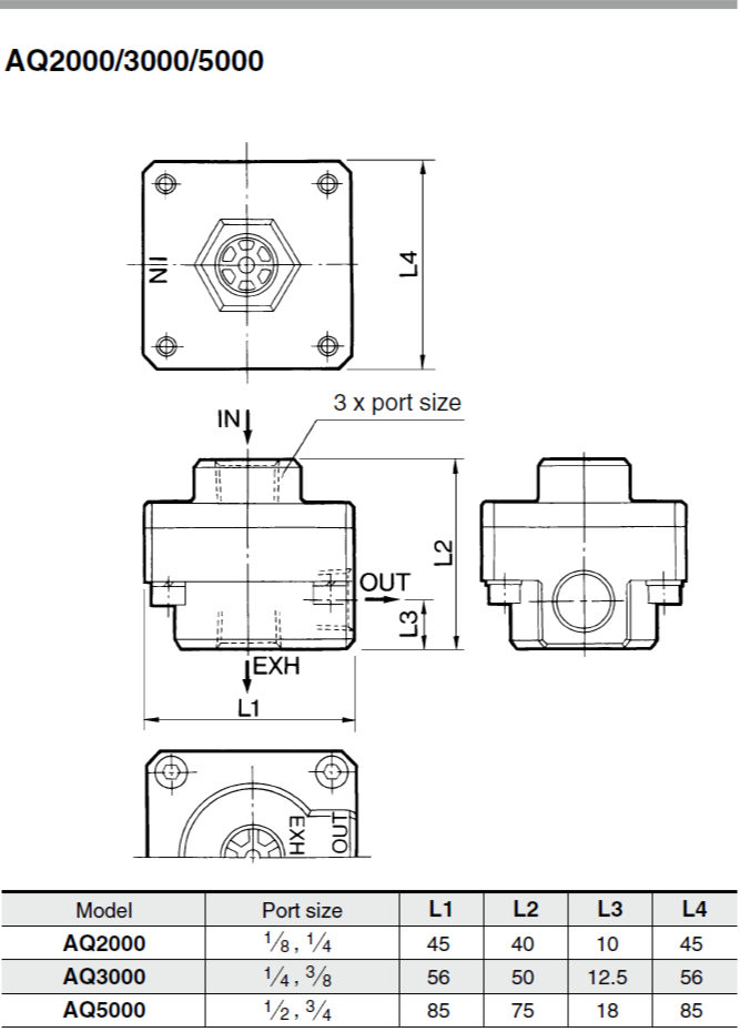 AQ2000-01, AQ2000-02, AQ3000-02 SMC AQ Series Quick Exhaust Valve 1/8