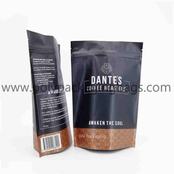 Stand up shape coffee packaging bags plastic black Mylar ziplock bag