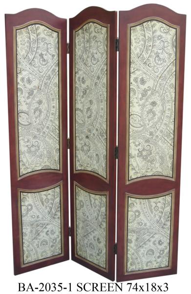 Rubber Wood Gilding Tri Fold Screen Room Divider For Restaurant