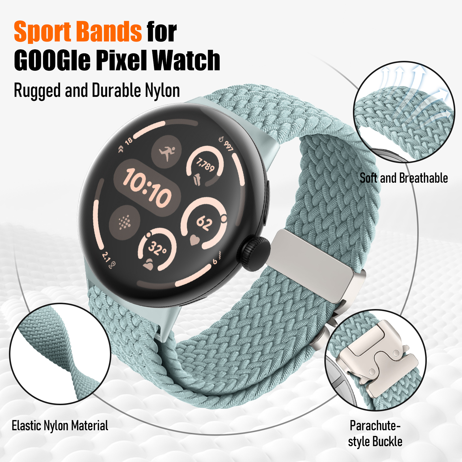 Custom Elastic Nylon Watch Strap 41mm 45mm for Google Pixel Watch 4 3 2  Fabric Seamless Adjustable Band Women