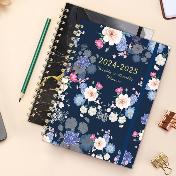 Wholesale A5 Gold Rings School Journal Logo Custom Spiral Printing Students Monthly Planner Hardcover Notebooks for Students