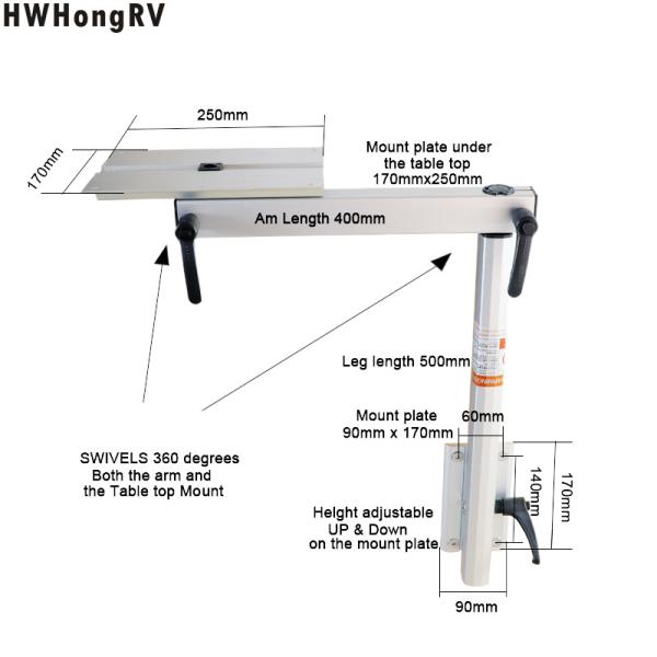HWHongRV Height Adjustable Campervan Table Leg with swivel of table mount for the RV & Marine is made of Aluminum Alloy