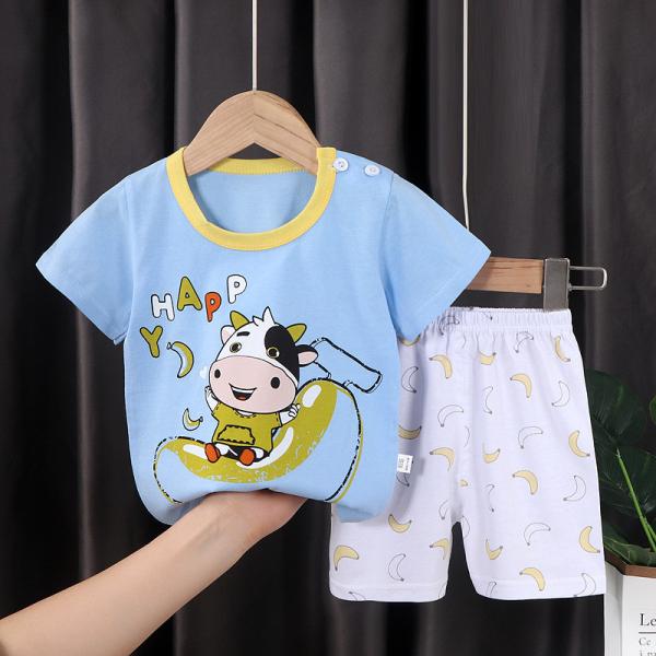 100% Cotton Summer Children's Outfit Sets Short Sleeve T-shirt Set