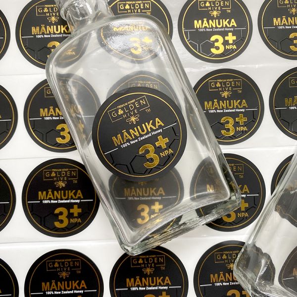 Personalized Food Round Label Silkscreen Printing Bopp Paper Spot Gold and Uv Black Sticker With Logo