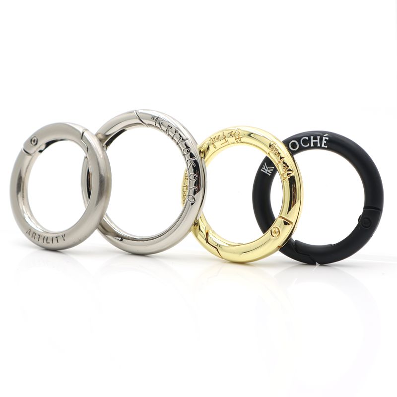Custom Spring Ring Buckle Zinc Alloy Metal Open O Ring, OEM ODM Embossed Logo Spring O‑Ring, Custom Engraved Metal Snap Ring for Handbag Hardware Accessories