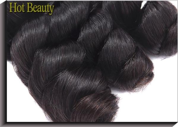 SGS Double Drawn Human Hair , Natural Color 1B Original Human Funmi Romance Hair Weft No Tangle