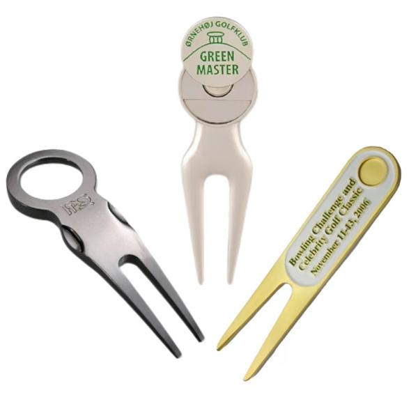 Golf Accessories Factory Wholesale Blank Metal Custom Shape Golf Fork Divot Repair Tool Divot Tools With Ball Marker