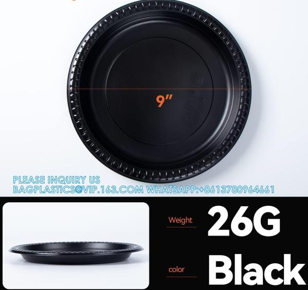 Reusable Plastic Plates, 9 Inch 150 Pack Food Grade Material BPA Free Black Dinner Plates