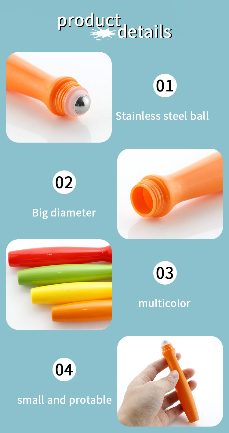 15ml PETG Roll On Bottle Slim Curved Body Stainless Steel Ball for Essential Oil Aromatherapy Liquid