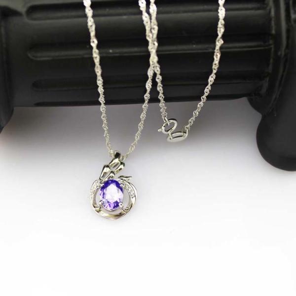 925 Silver Pendant with 6x8mm Oval Green and Clear Cubic Zircon Pendant (PSJ0401)