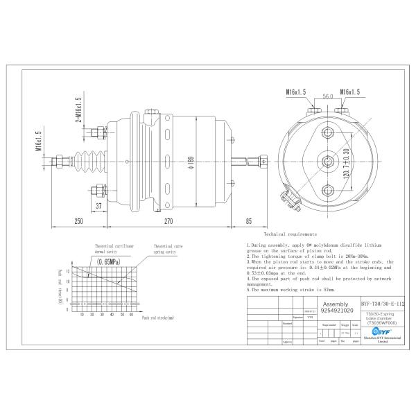 Long Lasting T3030 Brake Chamber 1MPa Maximum Working Pressure