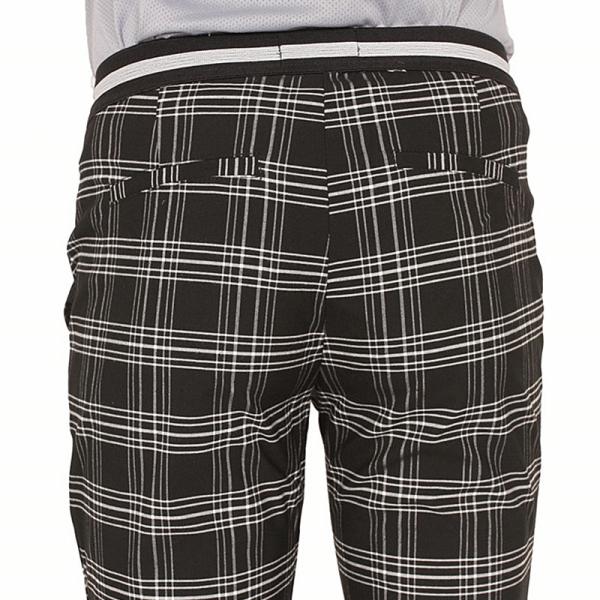 Stockpapa Black And Coffee Half Elastic Waist Plaid Skinny Pants womens
