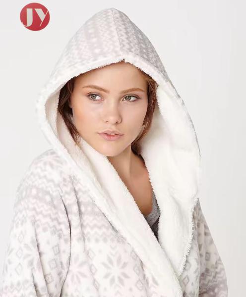 Lounge Soft Bathrobe Pajamas For Ladies Plush Knee - Length Printing Girls Nightgowns