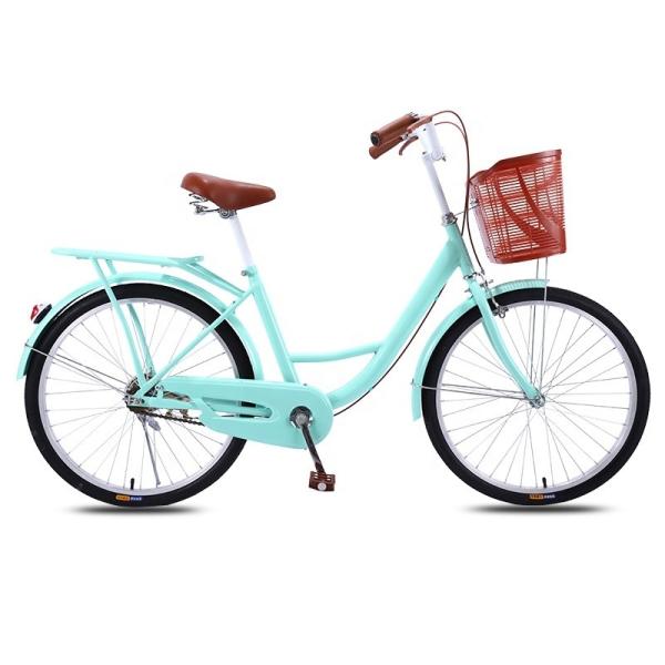 Women'S City Bike With Color Matching Plastic Basket And Carbon Steel Frame Material