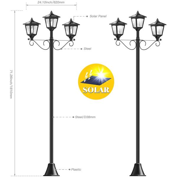72 Inches Solar Post Light Rechargeable Battery ABS Solar Garden Light IP65