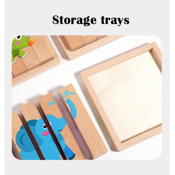 New Wooden Montessori 4 in 1 Animal Block Puzzle Toy Preschool Educational Toys Fine Motor Developmental for Baby Boys Girls