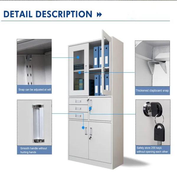 Легкая сборка офисных шкафов с замками и стеклянными дверями