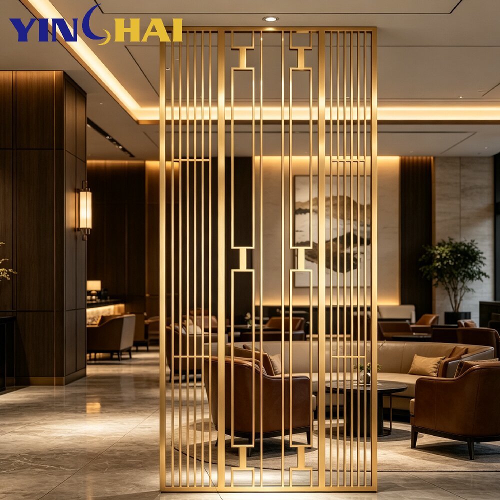 Custom Stainless Steel Geometric Linear Hollow Grille Screen Partition