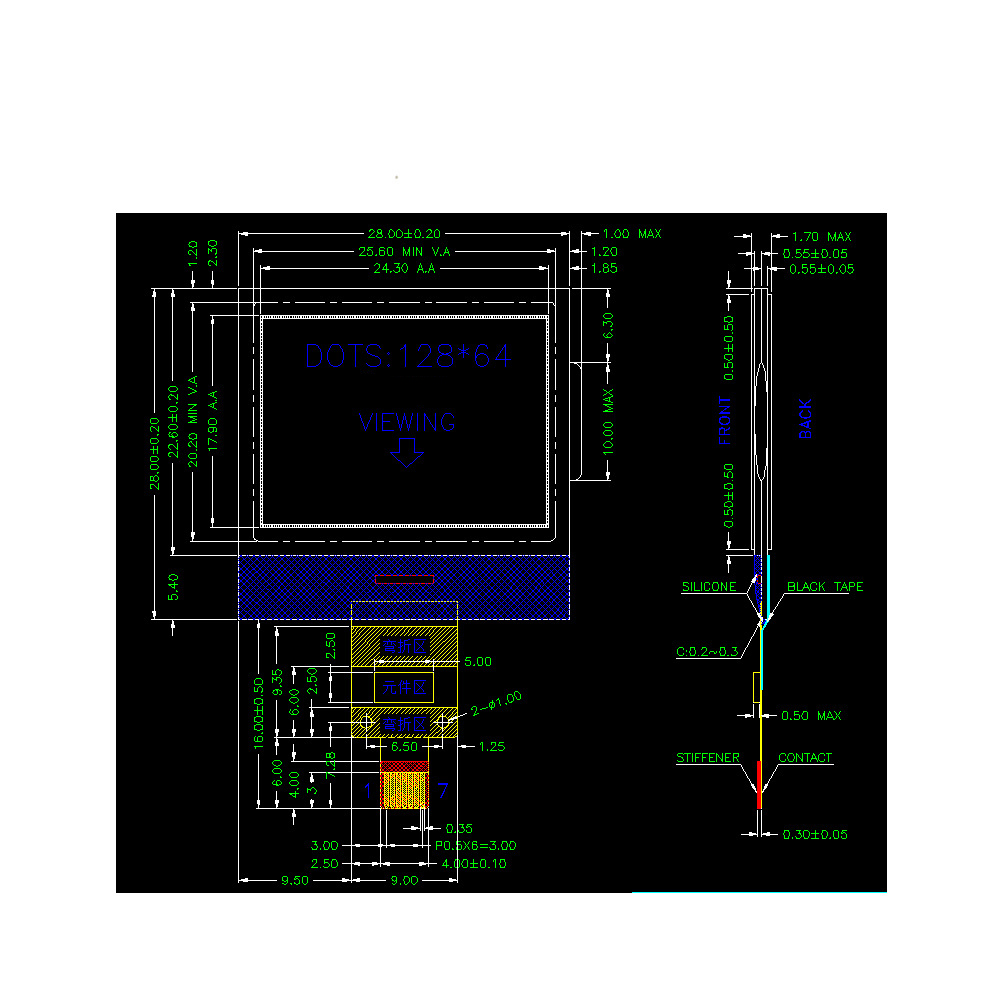 1.18 дюймовый FSTN LCD дисплейный модуль 128x64 точки Управляющий ИК ST7567,1/65