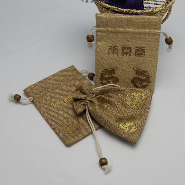 Gunny Sackcloth Small Hessian Gift Bags , Velvet Lining Drawstring Dust Bag