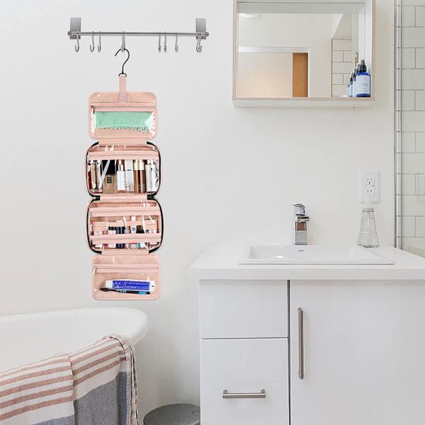 Hanging Toiletry Organizer Bag Travel Pink Camping Carry On 7.4x3x11 Inch