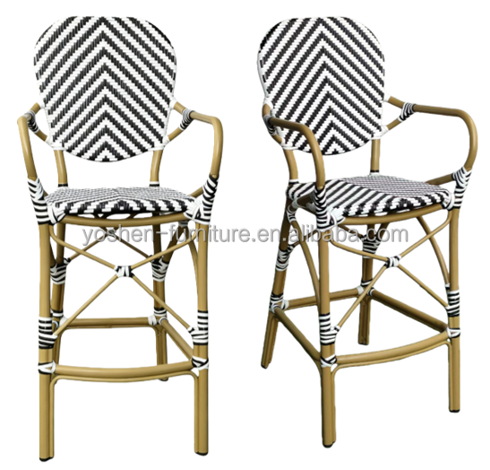 Heavy-Duty Commercial Bar Stools Industrial Aluminum Frame Rattan Back Stools for Pub and Restaurant