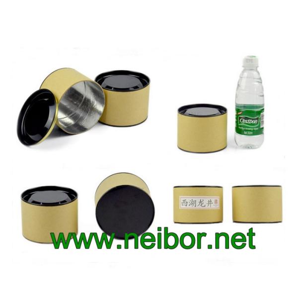 brown color kraft paper tube can box with tin lid and bottom for tea packaging