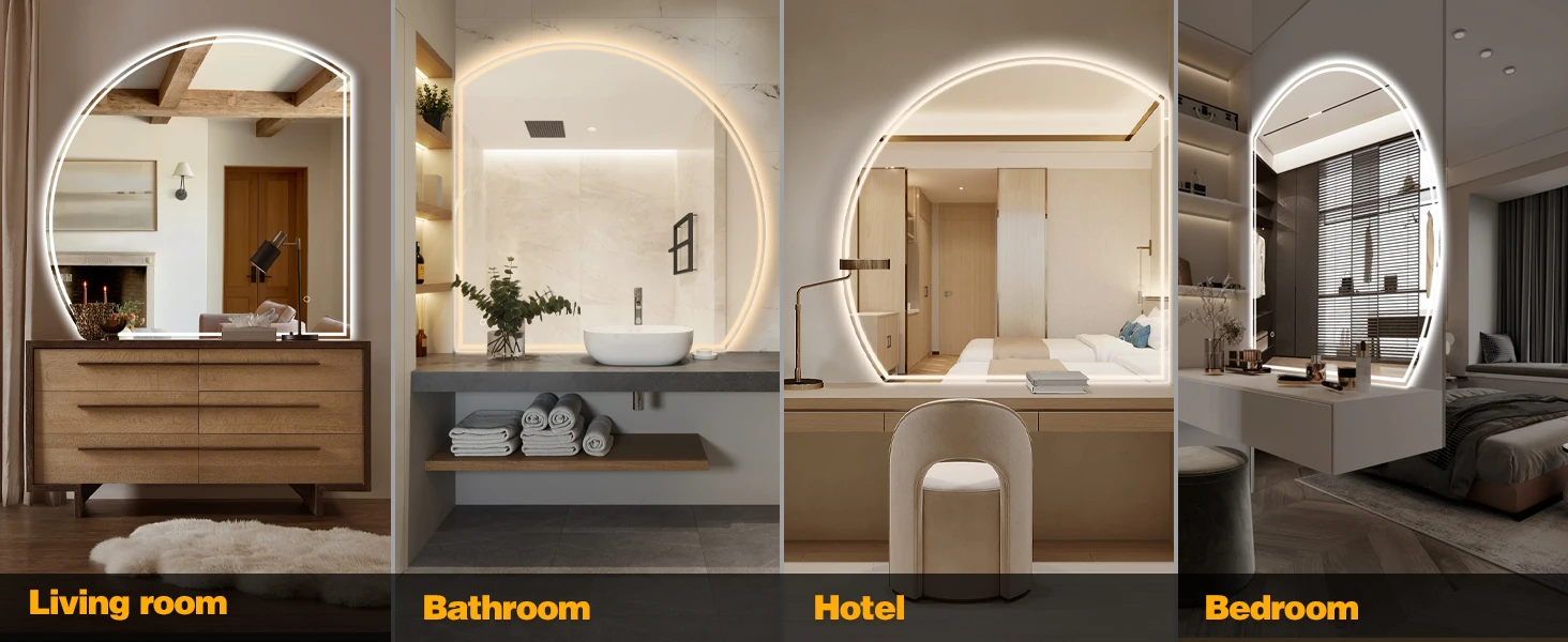 Smart Half Moon Bathroom Wall Mirror , LED Illuminated Semi Circle Bathroom Mirror