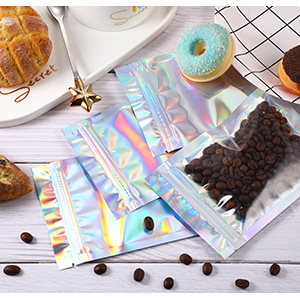 Clear Front Foil Back Iridescent Food Zip Lock Bags Resealable Holographic Stand Up Pouches Smell Proof Mylar Bags