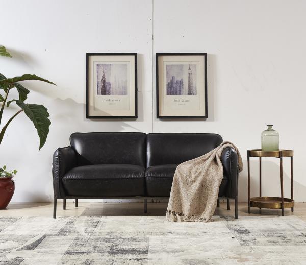 Steel Frame Black Leather Two Seater Settee , Contemporary Black Two Seater Sofa