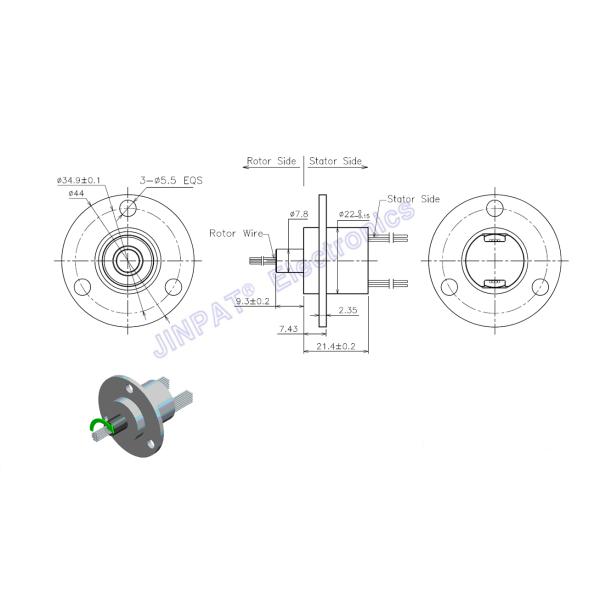 Micro Slip Ring 300rpm 8 Circuits 2A With Flange