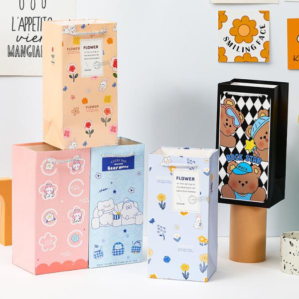 Bolsa de papel para guardar tazas de agua de dibujos animados, pequeña, para regalo, recuerdo, bolso de mano, embalaje de flores, bolsa de regalo