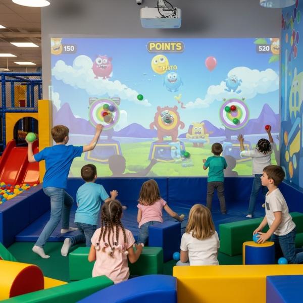 ダイナミックなボール投げゲーム インタラクティブな壁投影 どんな壁でもデジタル遊び場にする